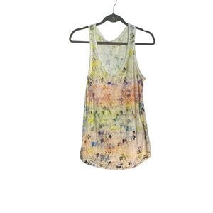 Upcycled Womens Multicolor Stamped Leaf Print Scoop Neck Tank Top Large one of o